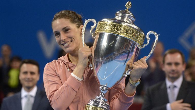 Andrea Petkovic celebrates after winning the WTA Tournament of Champions final against Flavia Pennetta