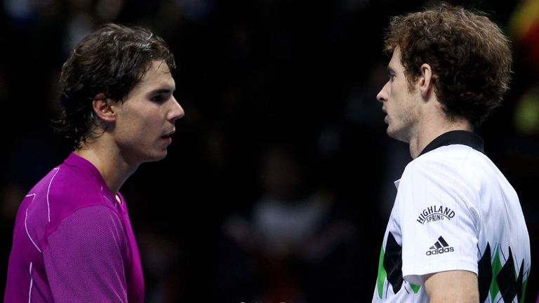 Rafael Nadal shakes hands with Andy Murray after winning his men's semi-final match during the ATP World Tour Finals 2010