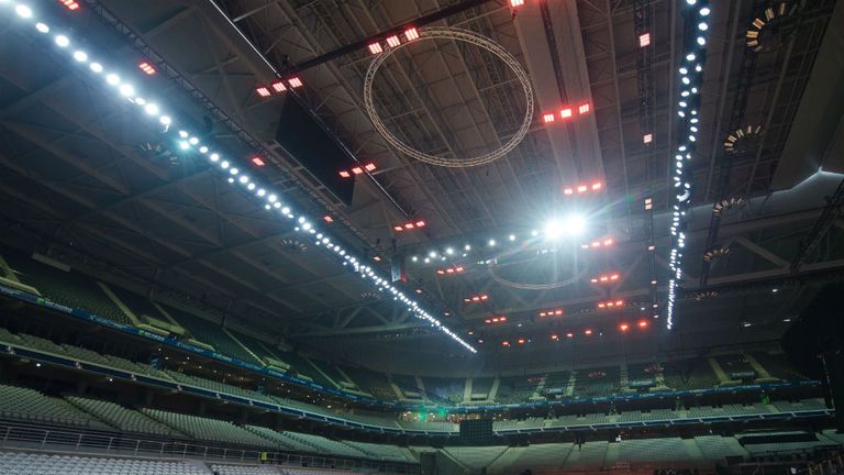 An overview of the venue for the French Davis Cup at the Pierre Mauroy Stadium