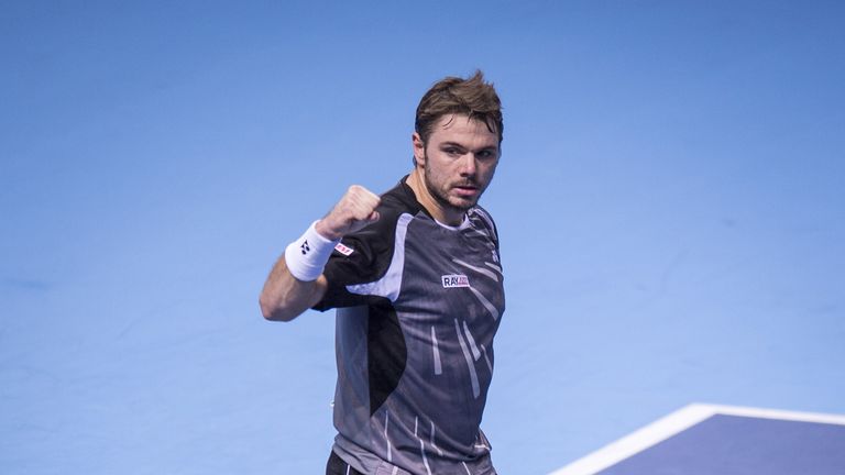 Stan Wawrinka of Switzerland celebrates after winning his match against Tomas Berdych