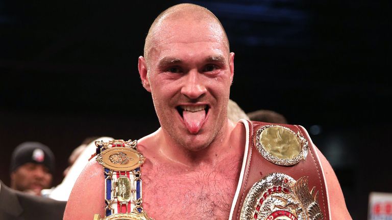 Tyson Fury celebrates beating Dereck Chisora in their Eliminator match for the WBO World Heavyweight Championship and British and Commonwealth heavyweight 