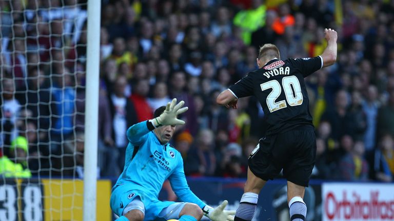 Matej Vydra scores Watford's first goal