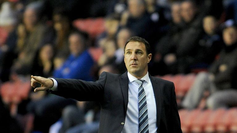 Wigan Athletic Manager Malky Mackay gestures during the Sky Bet Championship match between Wigan Athletic and Middlesbrough 