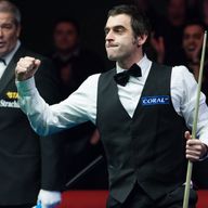 Ronnie O'Sullivan celebrates a maximum break of 147 in the final frame of his 6-0 victory over Matthew Selt