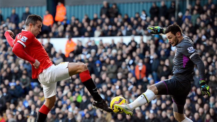 LONDON, ENGLAND - DECEMBER 28:  Robin van Persie of Manchester United has his attempt on goal saved by goalkeeper Hugo Lloris of Spurs during the Barclays 
