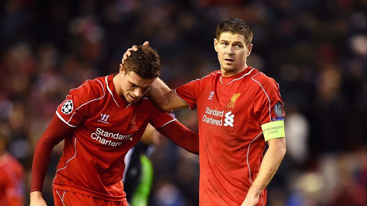 Dejected Liverpool players Jordan Henderson and Steven Gerrard