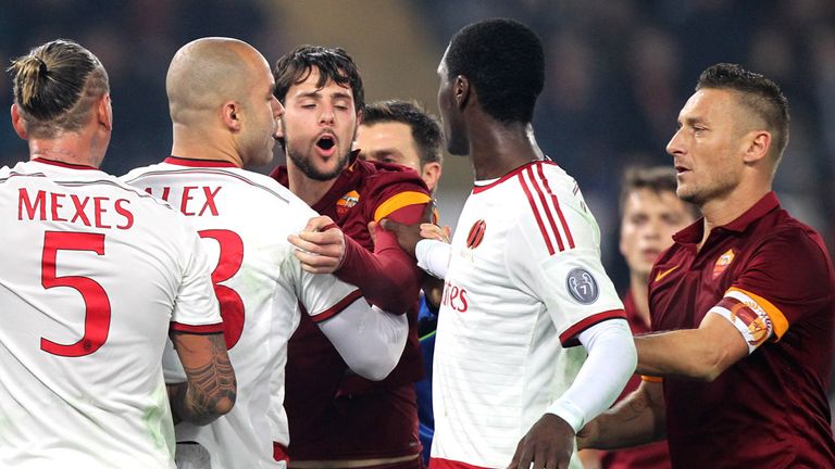 AC Milan and Roma: Players clash during the stalemate