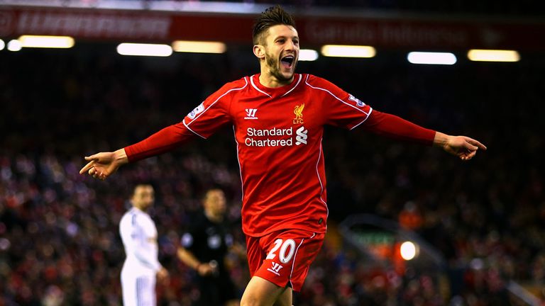 LIVERPOOL, ENGLAND - DECEMBER 29:  Adam Lallana of Liverpool celebrates after scoring his team's second goal during the Barclays Premier League match betwe