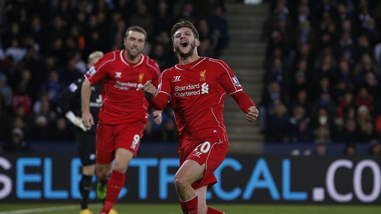 Liverpool's Adam Lallana celebrates after equalising at the King Power Stadium