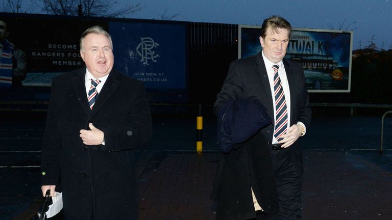 Rangers Chairman David Somers and shareholder Sandy Easdale arrive at Ibrox