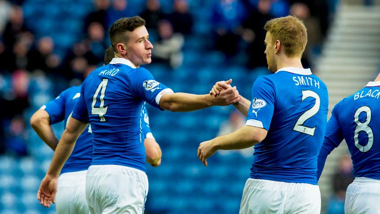 Rangers' Fraser Aird (left) celebrates his goal with team-mate Steven Smith. 