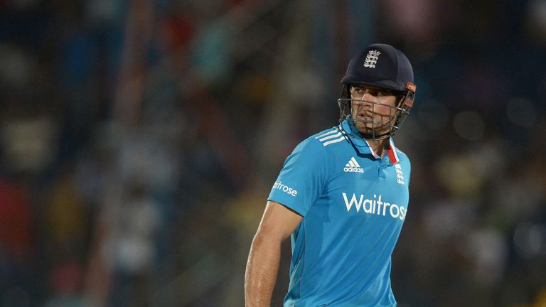 England captain Alastair Cook leaves the field