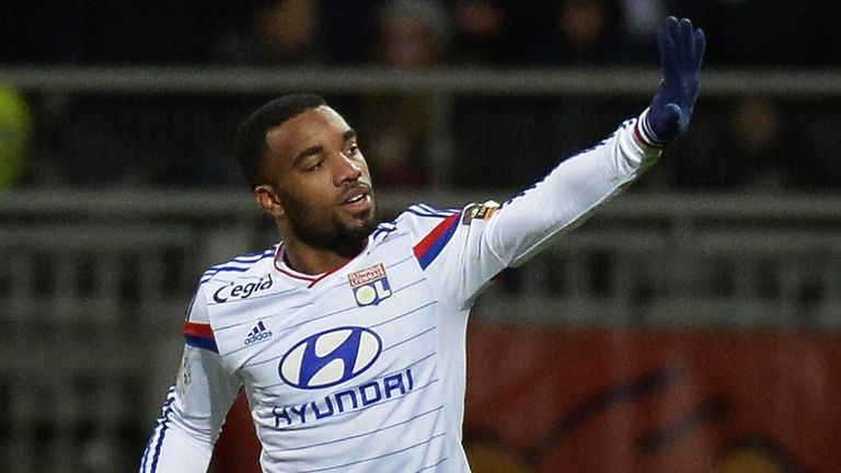 Lyon forward Alexandre Lacazette celebrates 