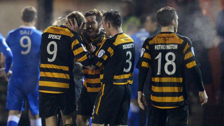 Alloa celebrate their Petrofac Training Cup victory over Rangers