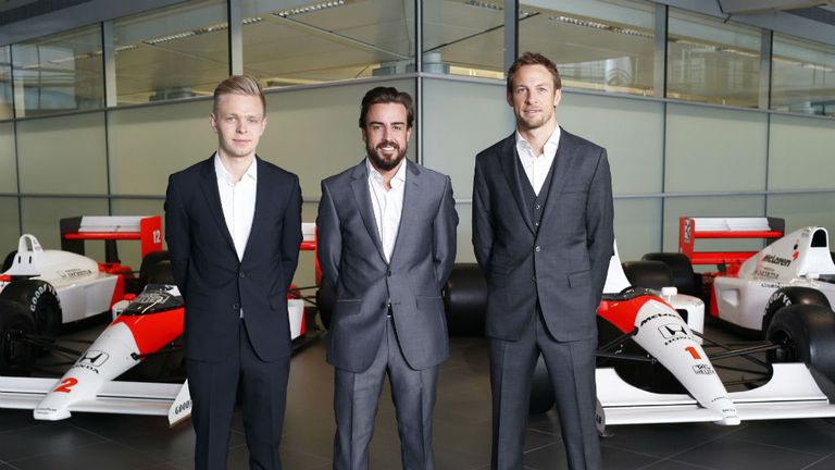 Kevin Magnussen, Fernando Alonso and Jenson Button