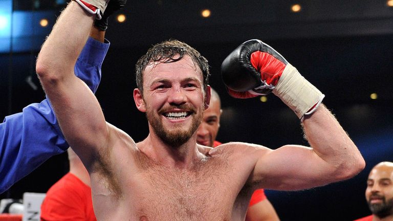 Andy Lee celebrates is win over Matt Korobov after their fight for a vacant WBO middleweight title