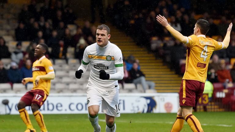 Anthony Stokes celebrates opening the scoring, Motherwell v Celtic, Scottish Premiership