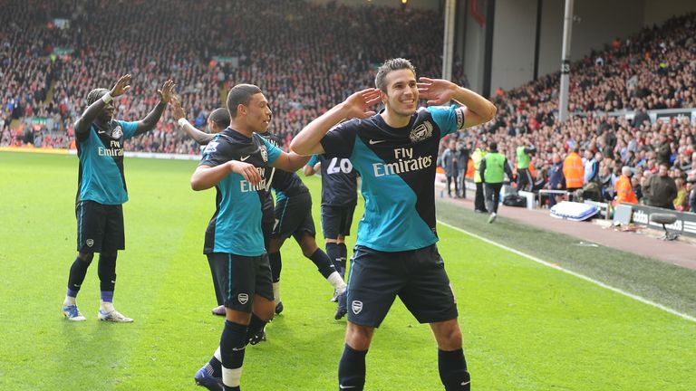 Robin Van Persie of Arsenal during the Barclays Premier League match between Liverpool and Arsenal at Anfield on March 3, 2012 in Liverpool, England.