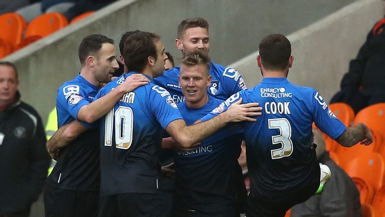 BLACKPOOL, ENGLAND - DECEMBER 20:  Matt Ritchie of AFC Bournemouth (C) celebrates his goal with team mates during the Sky Bet Championship match between Bl
