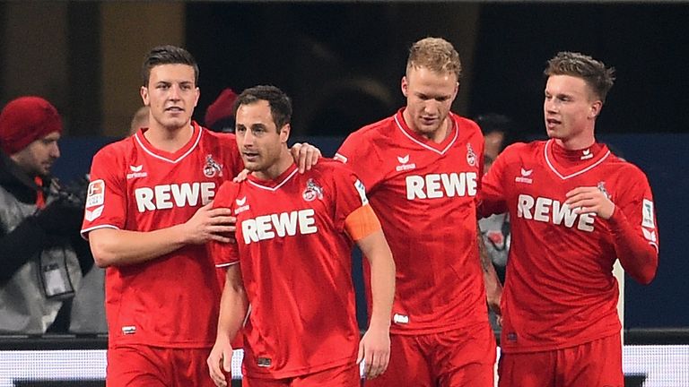 Matthias Lehmann of Cologne celebrates with team-mates