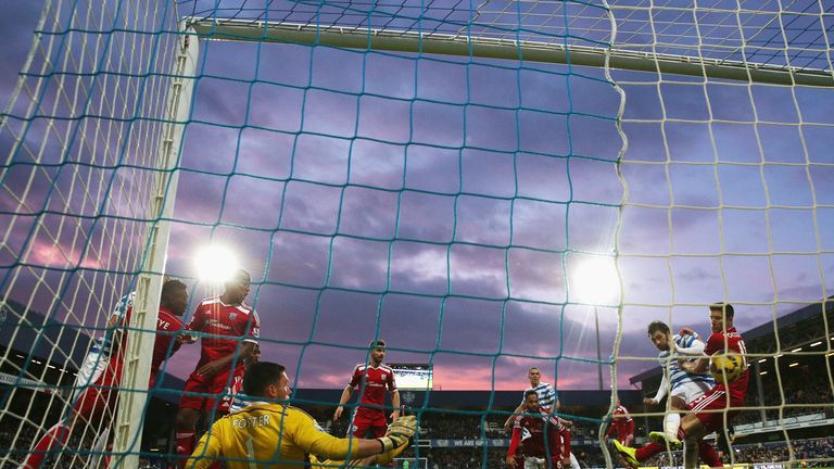 Charlie Austin of QPR scores his second goal during the Barclays Premier League match between Queens Park Rangers and West  Brom