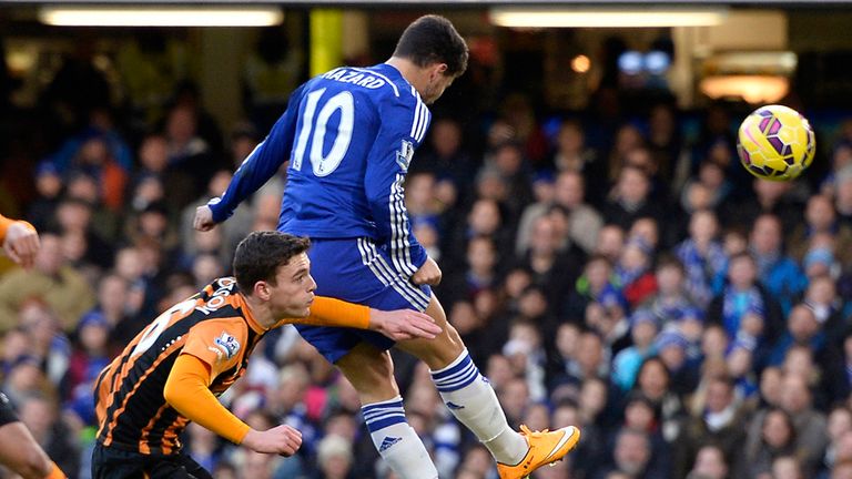 Chelsea's Eden Hazard (right) heads his side ahead against Hull