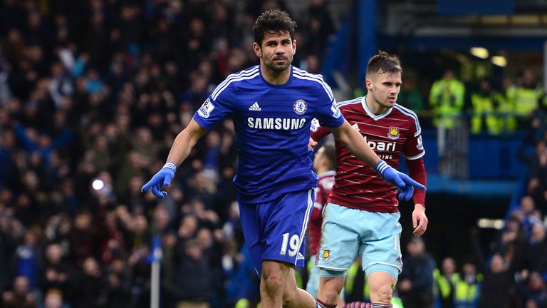 Diego Costa celebrates scoring Chelsea's second.