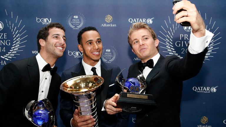 The top three in the 2014 championship pose for a post-awards selfie (FIA image)