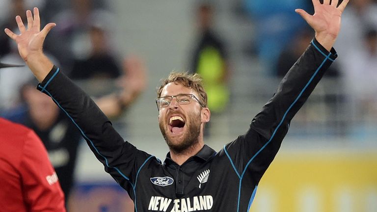 New Zealand left-arm spinnr Daniel Vettori makes a successful LBW appeal against Pakistani batsman Ahmed Shehzad