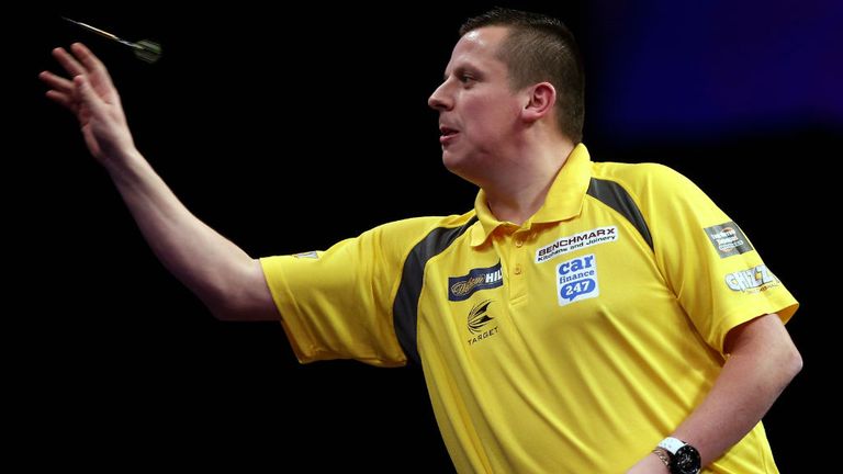 Dave Chisnall in action during his first round match against Ryan de Vreede