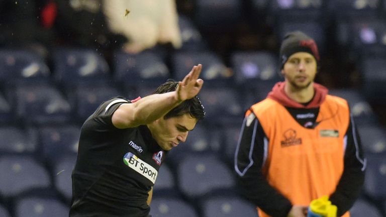Edinburgh Rugby's Sam Hidalgo-Clyne scores the conversion to put his side 17-0 ahead.