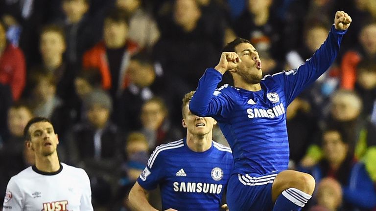 Eden Hazard celebrates his opener at the iPro Stadium