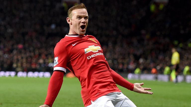Manchester United's Wayne Rooney celebrates scoring his teams second goal during the Barclays Premier League match at Old Trafford, Manchester.