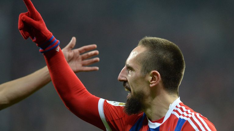 Bayern Munich's French midfielder Franck Ribery celebrates scoring a goal during the German first division 