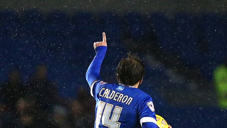 Inigo Calderon of Brighton celebrates after scoring a late equaliser during the Sky Bet Championship match between Brighton and Reading at The Amex Stadium