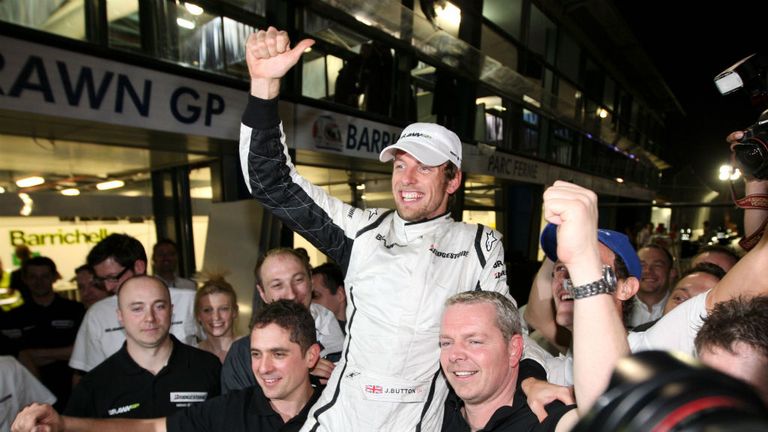 Button celebrates victory with Brawn GP