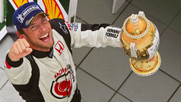 Jenson Button celebrates his first F1 win