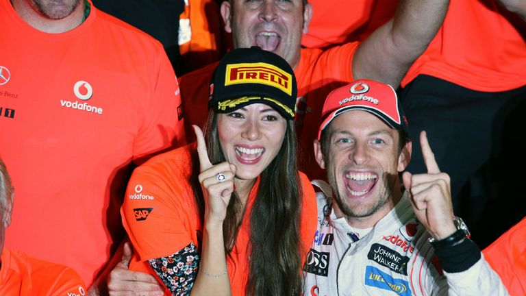 Jenson Button celebrates victory in Canada