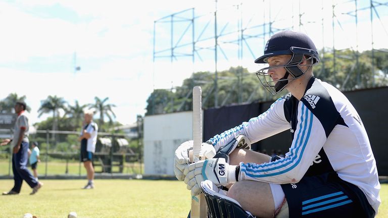 Joe Root waits his turn to bat at England nets