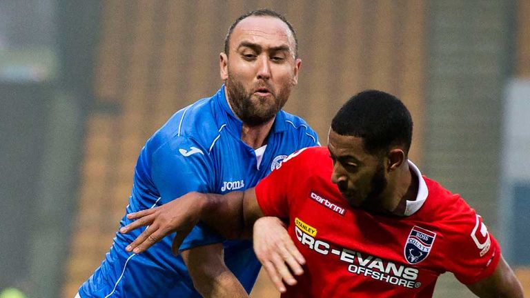 St Johnstone's Lee Croft tangles with Ross County's Jamie Reckord