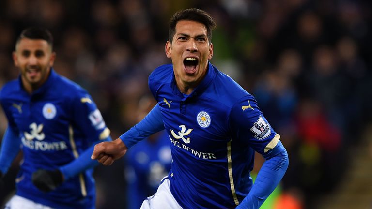 Leonardo Ulloa of Leicester City celebrates