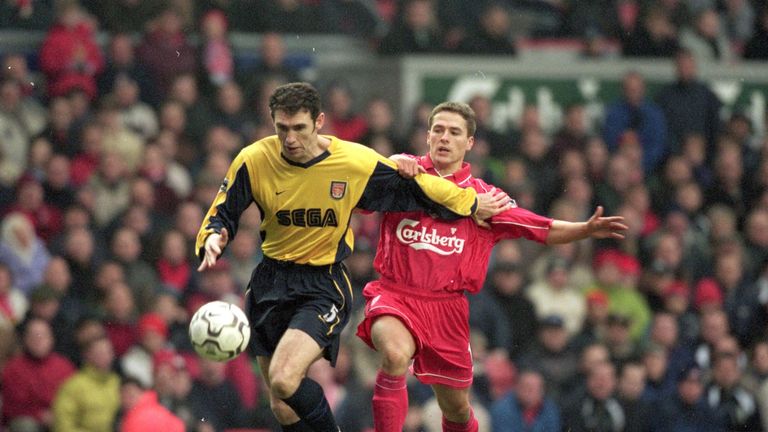 23 Dec 2000:  Martin Keown of Arsenal battles with Michael Owen of Liverpool during the FA Carling Premier League match played at Anfield in Liverpool, Eng