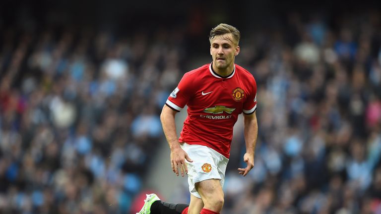 MANCHESTER, ENGLAND - NOVEMBER 02: Luke Shaw of Manchester United in action during the Barclays Premier League match between Manchester City and Manchester