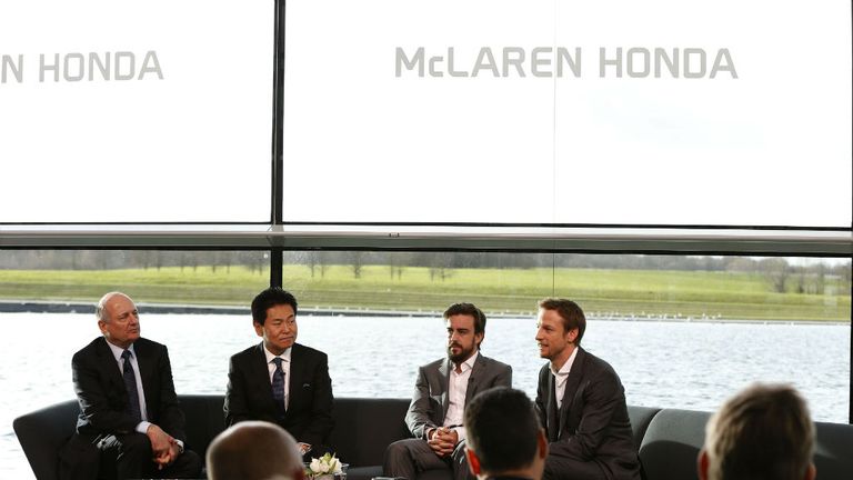 Fernando Alonso and Jenson Button are presented to the media