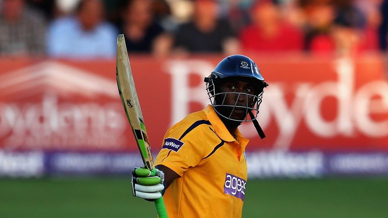 CHELMSFORD, ENGLAND - JULY 22:  Michael Carberry of Hamshire celebrates his half century during the NatWest T20 Blast between Essex Eagles and Hampshire at