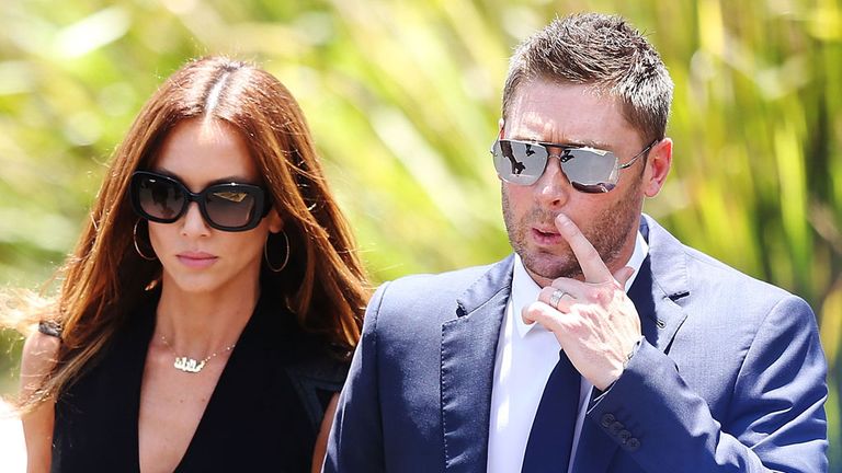 Australian cricket Captain Michael Clarke arrives with wife Kyly Clarke