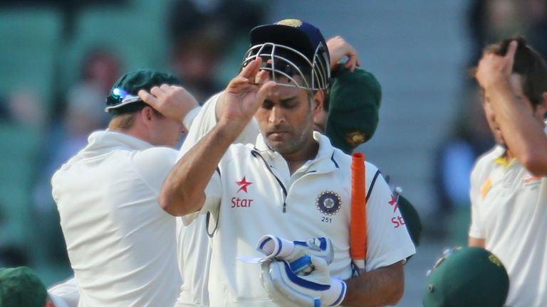 MELBOURNE, AUSTRALIA - DECEMBER 30:  MS Dhoni of India leaves the field as the game is called off for a draw during day five of the Third Test match betwee