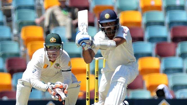 BRISBANE, AUSTRALIA - DECEMBER 17:  Murali Vijay of India plays a sweep shot during day one of the 2nd Test match between Australia and India at The Gabba 