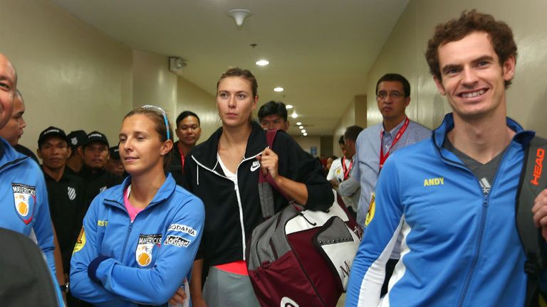 Maria Sharapova and Andy Murray of the Manila Mavericks wait by the locker room ready to walk out on the court