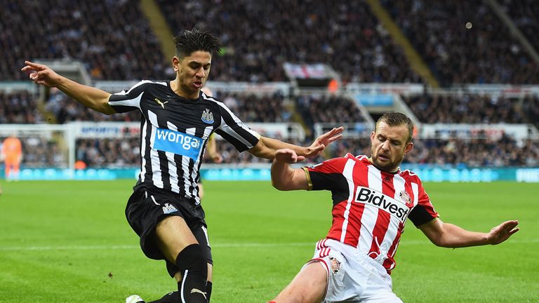 Ayoze Perez is tackled by Lee Cattermole 